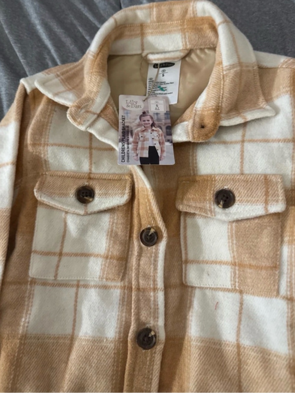Lily & Dan Kids' Beige Plaid Shacket Jacket